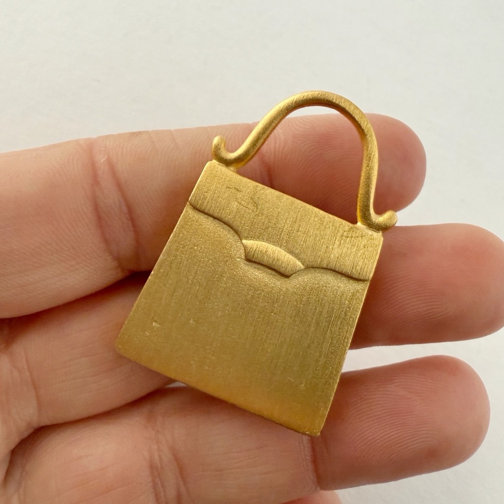 Vintage Brushed Matte Goldtone Purse Handbag Brooch Pin - Picture 3 of 5